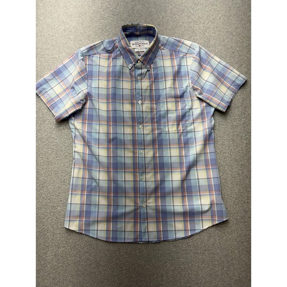 Mizzen+Main Shirt Mens Large Plaid Leeward Short Sleeve Trim‎ Fit Made in USA